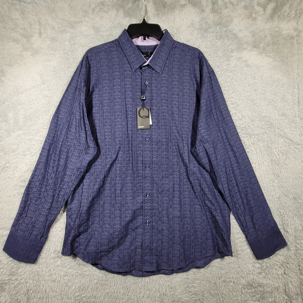 Quieti Button Down Shirt Mens XL Purple Textured Jacquard 100% Fine Cotton NWT